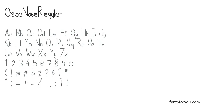 Czcionka CiscaNoteRegular – alfabet, cyfry, specjalne znaki