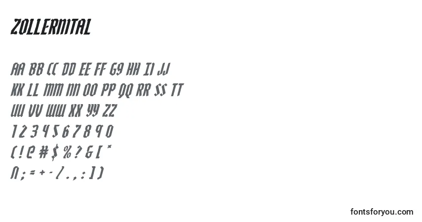 Schriftart Zollernital – Alphabet, Zahlen, spezielle Symbole