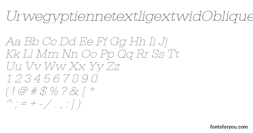 Czcionka UrwegyptiennetextligextwidOblique – alfabet, cyfry, specjalne znaki