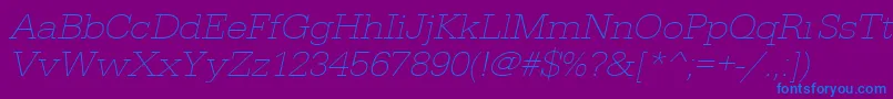 Fonte UrwegyptiennetextligextwidOblique – fontes azuis em um fundo violeta
