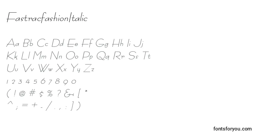 Czcionka FastracfashionItalic – alfabet, cyfry, specjalne znaki
