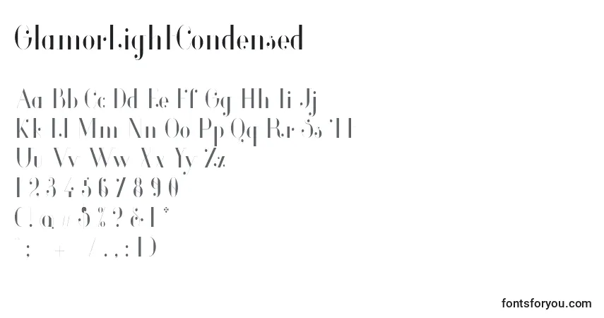Schriftart GlamorLightCondensed – Alphabet, Zahlen, spezielle Symbole