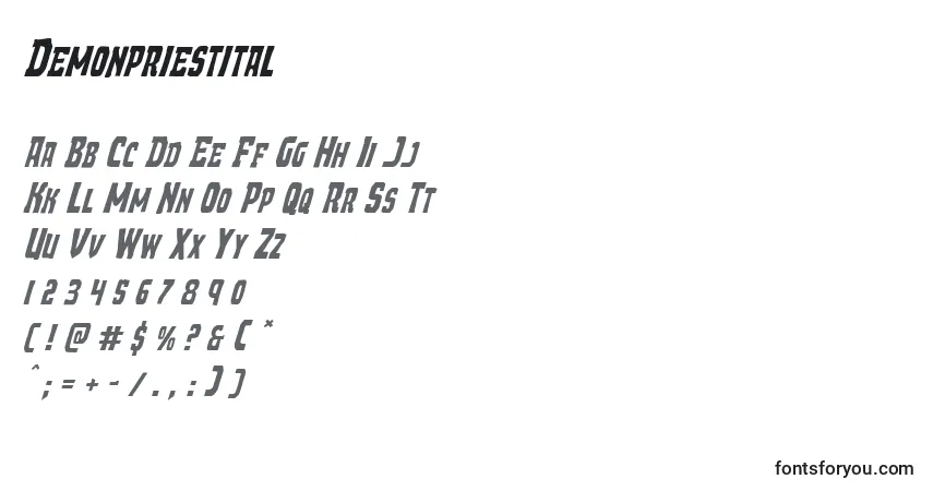 Czcionka Demonpriestital – alfabet, cyfry, specjalne znaki