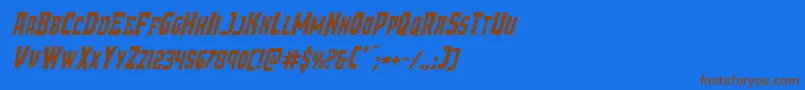 フォントDemonpriestital – 茶色の文字が青い背景にあります。