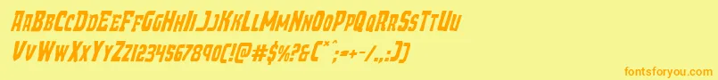 フォントDemonpriestital – オレンジの文字が黄色の背景にあります。