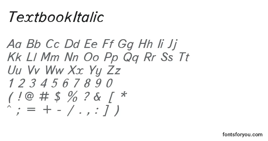 TextbookItalic-fontti – aakkoset, numerot, erikoismerkit