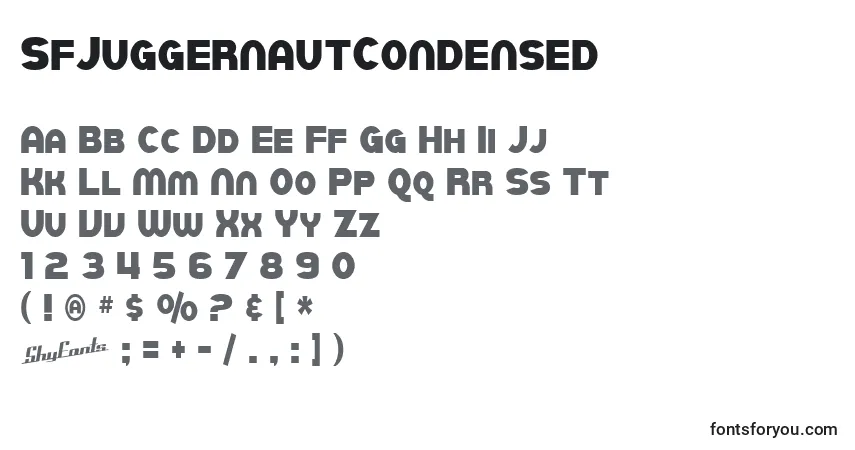 Schriftart SfJuggernautCondensed – Alphabet, Zahlen, spezielle Symbole