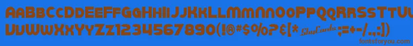 フォントSfJuggernautCondensed – 茶色の文字が青い背景にあります。