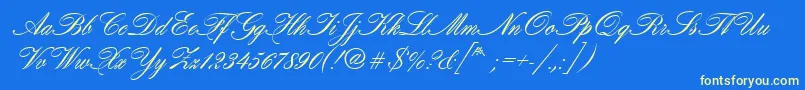 Hogarthscrd-Schriftart – Gelbe Schriften auf blauem Hintergrund