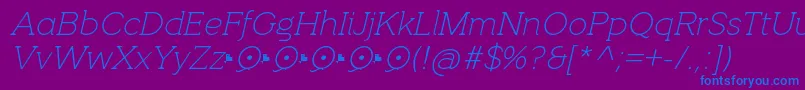 QuotusThinItalic-Schriftart – Blaue Schriften auf violettem Hintergrund