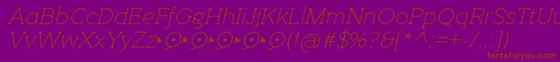 QuotusThinItalic-Schriftart – Braune Schriften auf violettem Hintergrund