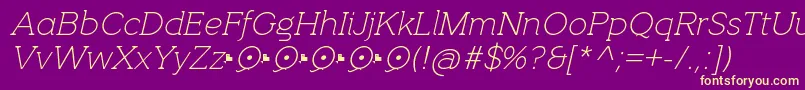 QuotusThinItalic-fontti – keltaiset fontit violetilla taustalla