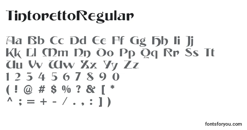 A fonte TintorettoRegular – alfabeto, números, caracteres especiais