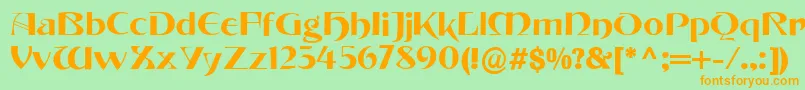 フォントTintorettoRegular – オレンジの文字が緑の背景にあります。