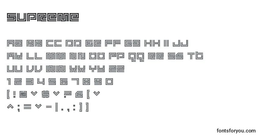 Schriftart Supreme – Alphabet, Zahlen, spezielle Symbole