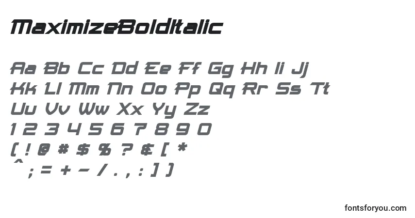 A fonte MaximizeBoldItalic – alfabeto, números, caracteres especiais