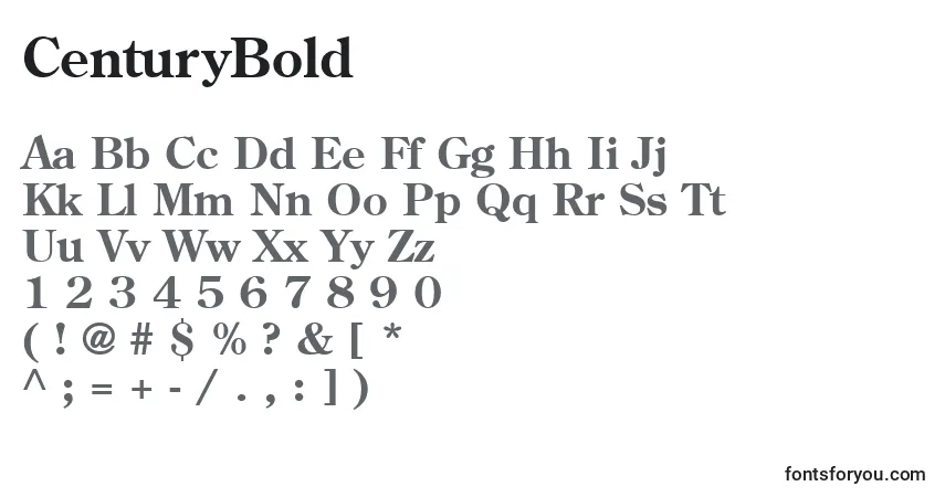A fonte CenturyBold – alfabeto, números, caracteres especiais