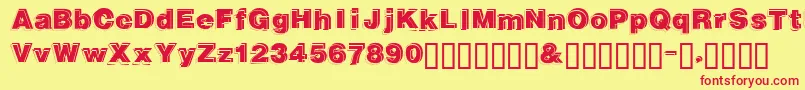 フォントGautsmotellowerleft – 赤い文字の黄色い背景