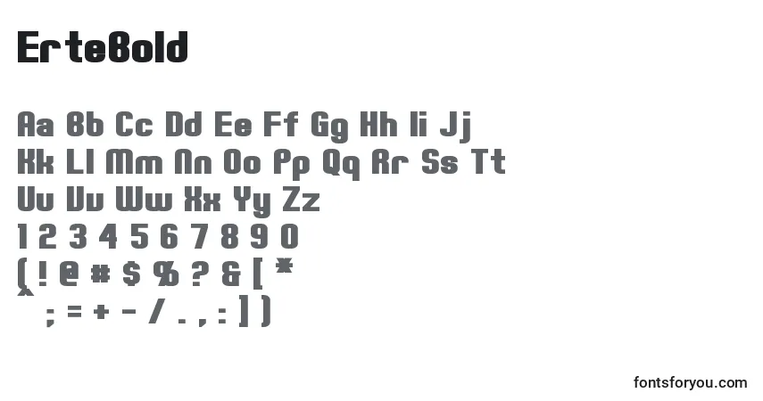 A fonte ErteBold – alfabeto, números, caracteres especiais