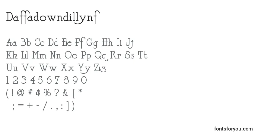 Daffadowndillynf Font – alphabet, numbers, special characters