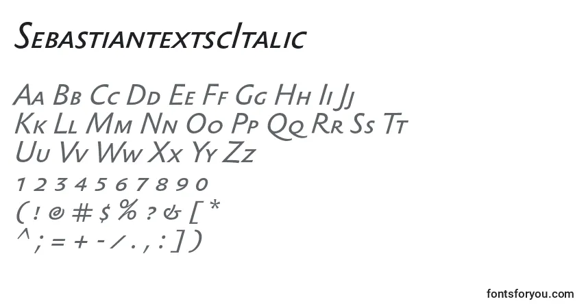 A fonte SebastiantextscItalic – alfabeto, números, caracteres especiais
