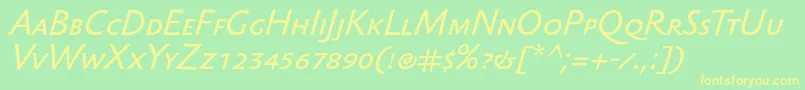 Fonte SebastiantextscItalic – fontes amarelas em um fundo verde