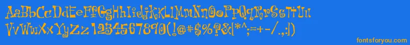 フォントKotLeopold – オレンジ色の文字が青い背景にあります。