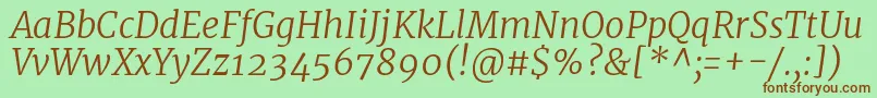 MerriweatherLightitalic Font – Brown Fonts on Green Background
