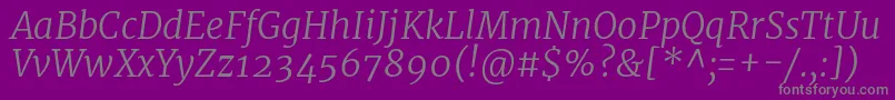 Подробнее о шрифте MerriweatherLightitalic Шрифт MerriweatherLightitalic – серые шрифты на фиолетовом фоне