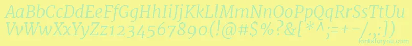 MerriweatherLightitalic-fontti – vihreät fontit keltaisella taustalla