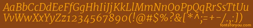 MerriweatherLightitalic Font – Orange Fonts on Brown Background