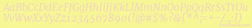 MerriweatherLightitalic-fontti – vaaleanpunaiset fontit keltaisella taustalla