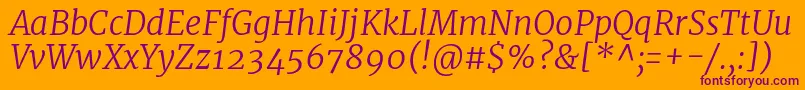 MerriweatherLightitalic-Schriftart – Violette Schriften auf orangefarbenem Hintergrund