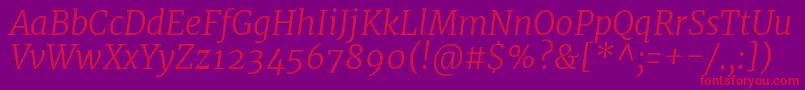 MerriweatherLightitalic-Schriftart – Rote Schriften auf violettem Hintergrund