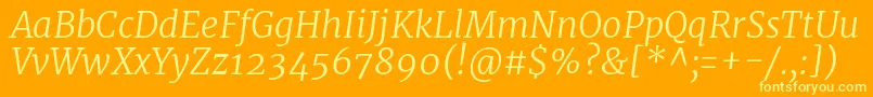 MerriweatherLightitalic-fontti – keltaiset fontit oranssilla taustalla