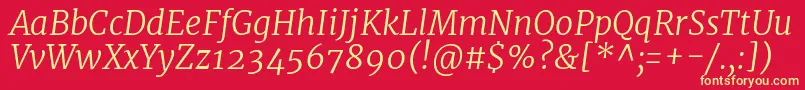MerriweatherLightitalic-Schriftart – Gelbe Schriften auf rotem Hintergrund
