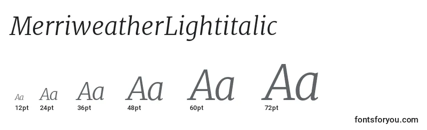 Размеры шрифта MerriweatherLightitalic