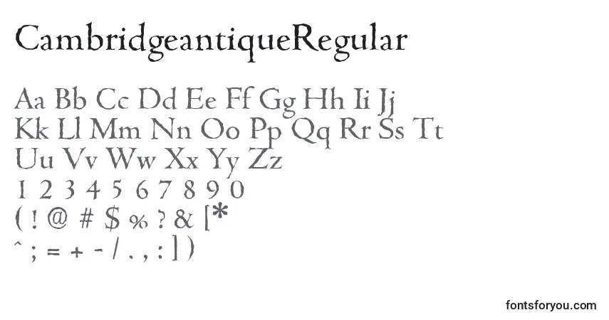 Czcionka CambridgeantiqueRegular – alfabet, cyfry, specjalne znaki