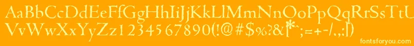 Weitere Informationen zur CambridgeantiqueRegular-Schriftart CambridgeantiqueRegular-Schriftart – Gelbe Schriften auf orangefarbenem Hintergrund