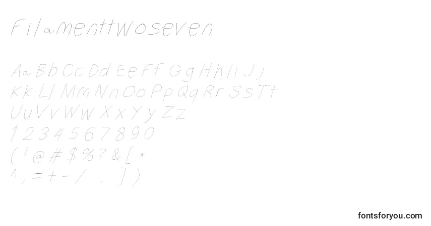 Шрифт Filamenttwoseven – алфавит, цифры, специальные символы