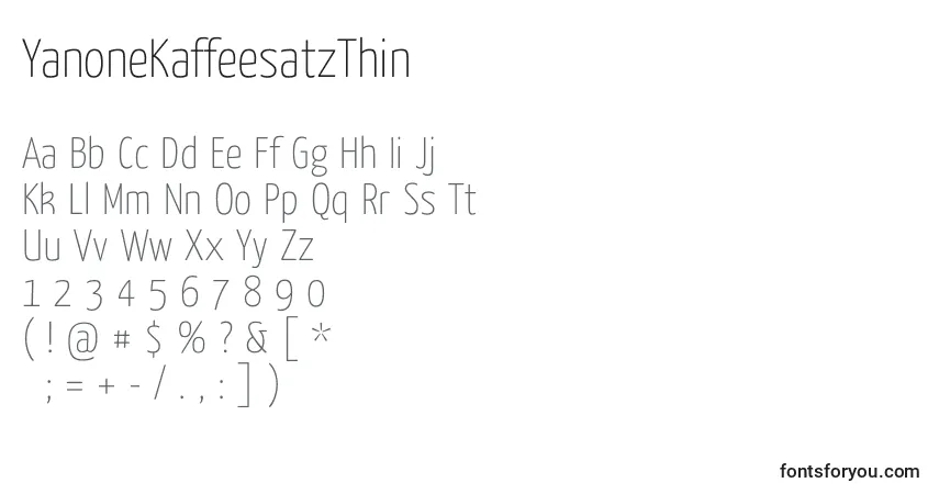 Czcionka YanoneKaffeesatzThin – alfabet, cyfry, specjalne znaki