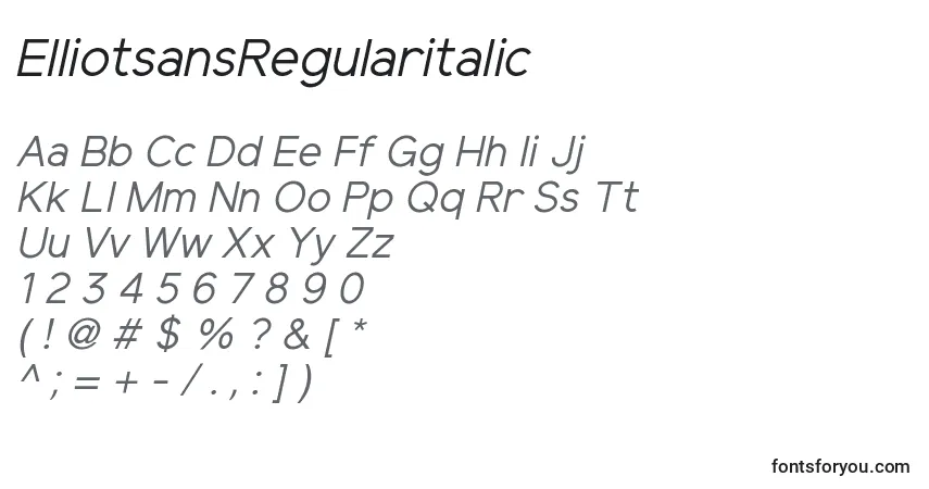 Czcionka ElliotsansRegularitalic – alfabet, cyfry, specjalne znaki