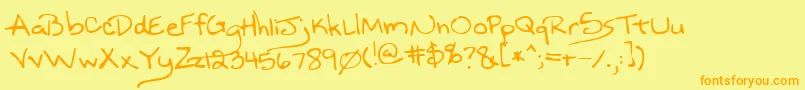 フォントNineteen – オレンジの文字が黄色の背景にあります。