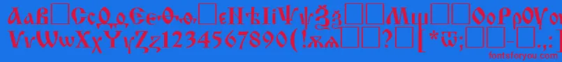Izhitsactt-Schriftart – Rote Schriften auf blauem Hintergrund