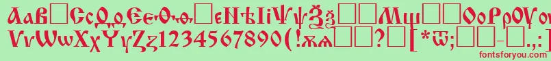 フォントIzhitsactt – 赤い文字の緑の背景