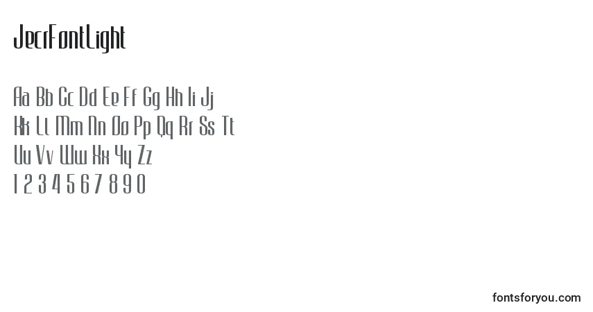 Schriftart JecrFontLight – Alphabet, Zahlen, spezielle Symbole