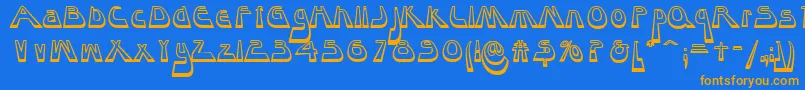 フォントLayaway – オレンジ色の文字が青い背景にあります。