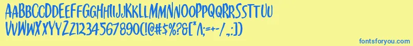 フォントKennebunkport – 青い文字が黄色の背景にあります。