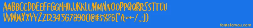 フォントKennebunkport – オレンジ色の文字が青い背景にあります。