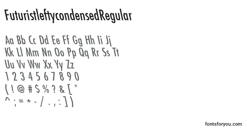 Шрифт FuturistleftycondensedRegular – алфавит, цифры, специальные символы